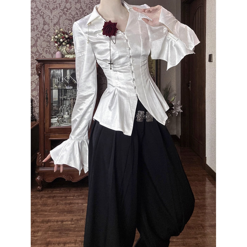 月に咲く薔薇のゴシックブラウス - White[2025年7月中旬-8月中旬発送予定]