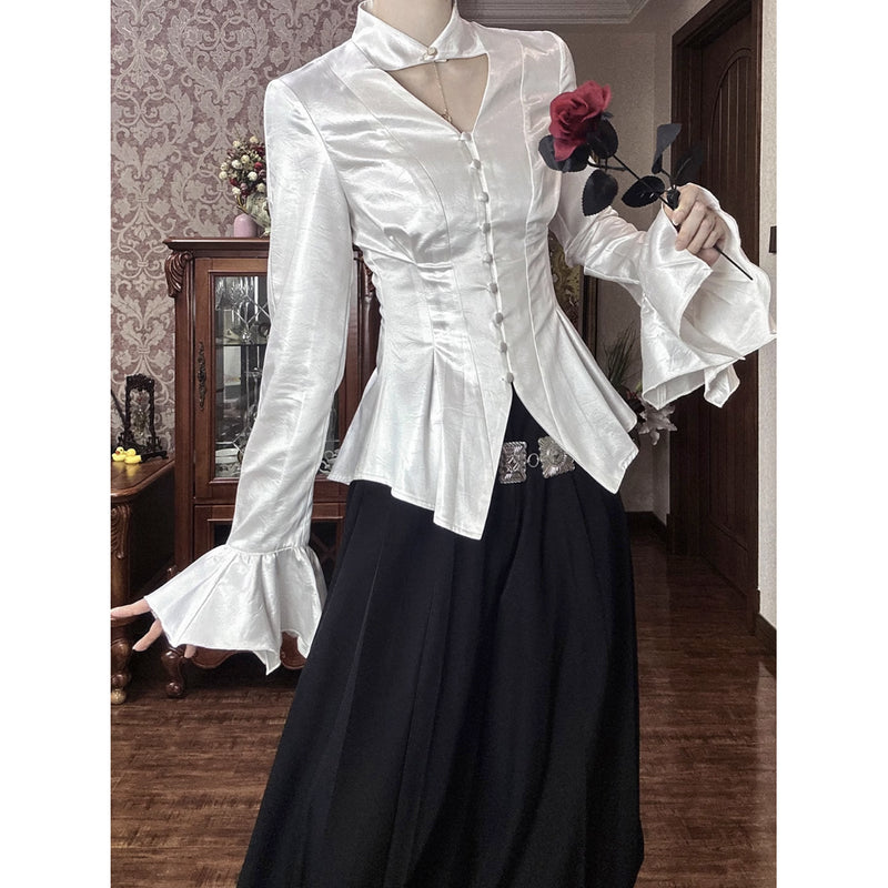 月に咲く薔薇のゴシックブラウス - White[2025年7月中旬-8月中旬発送予定]