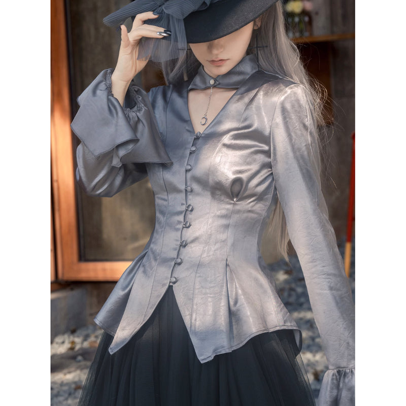 月に咲く薔薇のゴシックブラウス - Gray[2025年7月中旬-8月中旬発送予定]