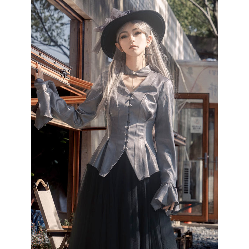 月に咲く薔薇のゴシックブラウス - Gray[2025年7月中旬-8月中旬発送予定]