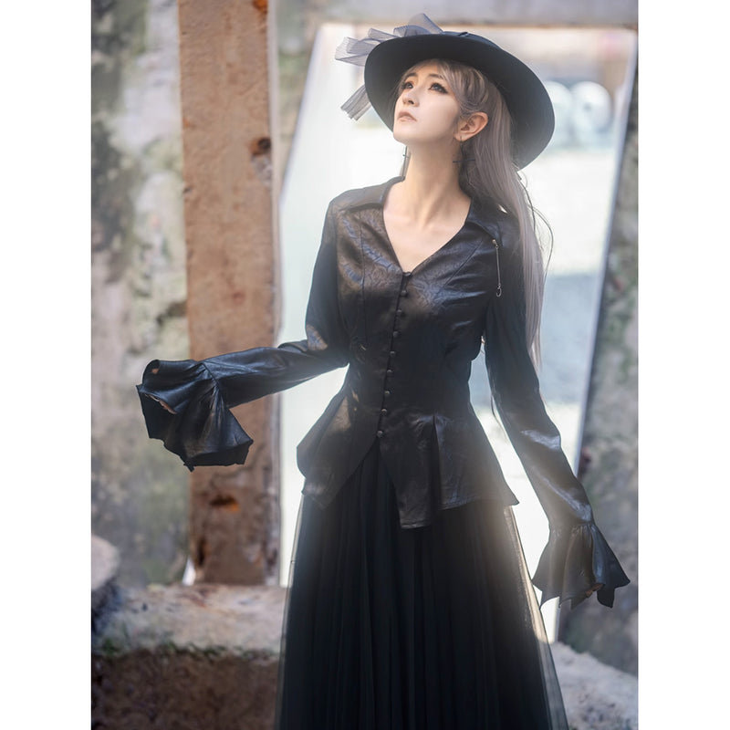 月に咲く薔薇のゴシックブラウス - Black[2025年7月中旬-8月中旬発送予定]