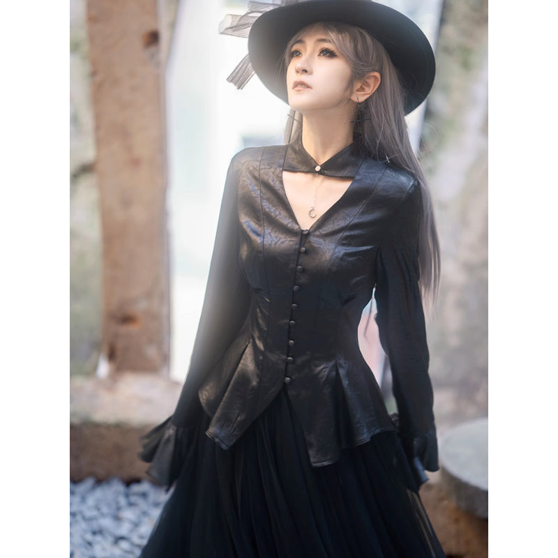 月に咲く薔薇のゴシックブラウス - Black[2025年7月中旬-8月中旬発送予定]