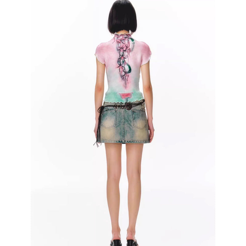 水彩の抽象画ハイネックトップス