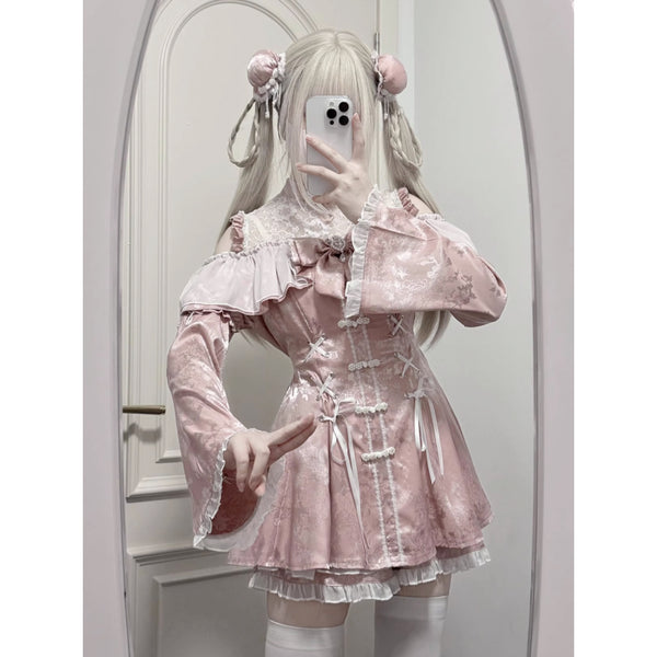 地雷ガールのチャイナワンピースとショートパンツ - Pink[2025年7月上旬-8月上旬発送予定]