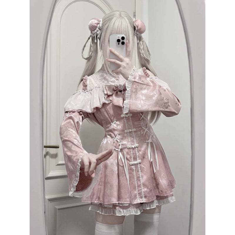 地雷ガールのチャイナワンピースとショートパンツ - Pink[2025年7月上旬-8月上旬発送予定]