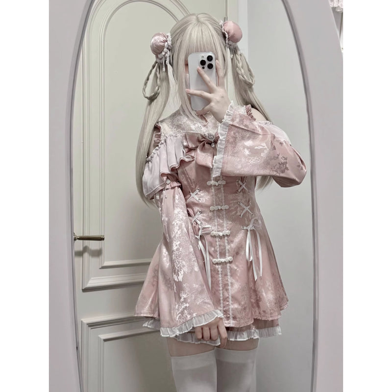 地雷ガールのチャイナワンピースとショートパンツ - Pink[2025年7月上旬-8月上旬発送予定]