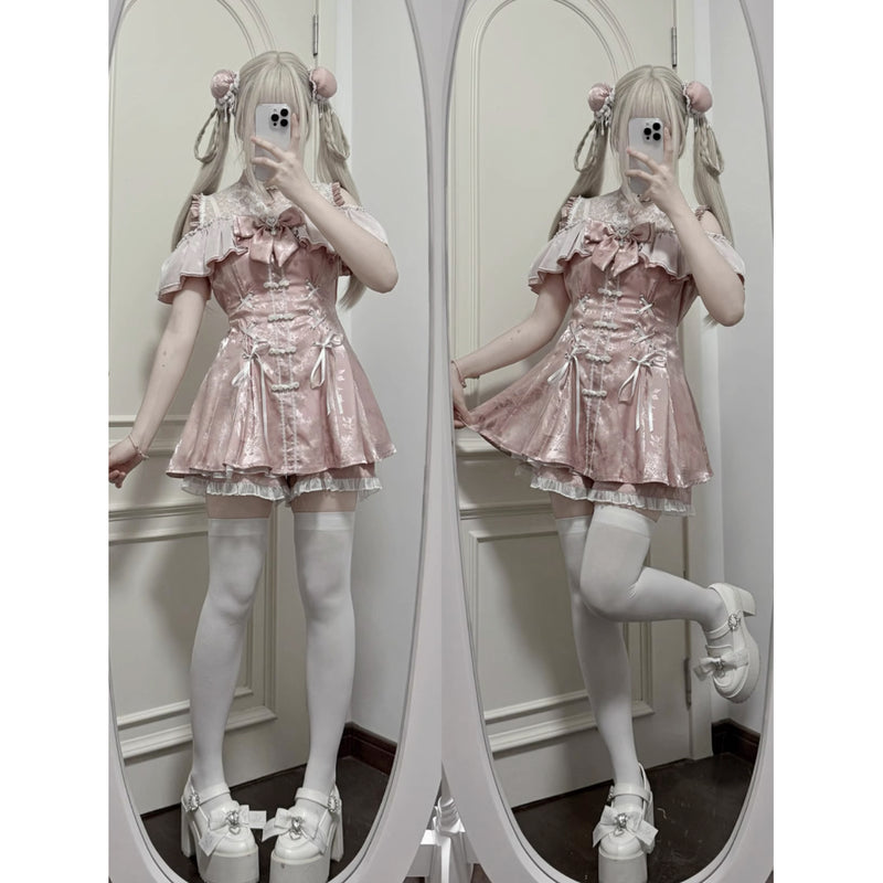 地雷ガールのチャイナワンピースとショートパンツ - Pink[2025年7月上旬-8月上旬発送予定]