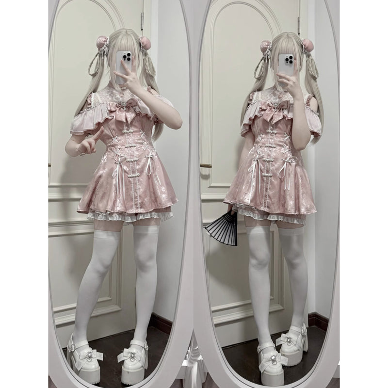 地雷ガールのチャイナワンピースとショートパンツ - Pink[2025年7月上旬-8月上旬発送予定]