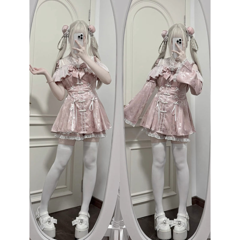 地雷ガールのチャイナワンピースとショートパンツ - Pink[2025年7月上旬-8月上旬発送予定]