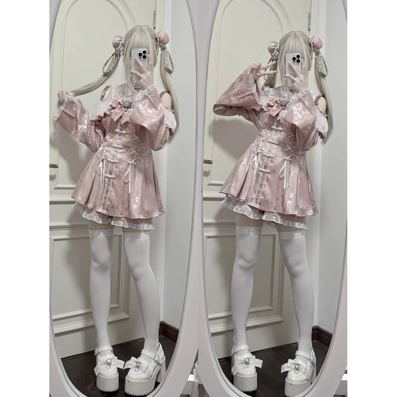 地雷ガールのチャイナワンピースとショートパンツ - Pink[2025年7月上旬-8月上旬発送予定]