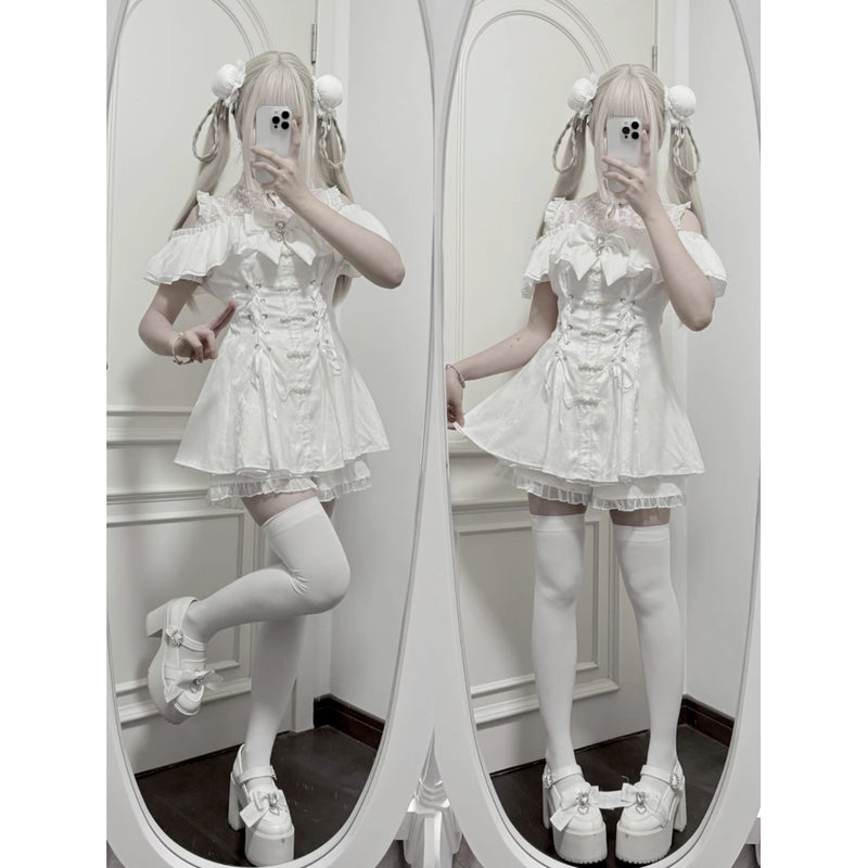 地雷ガールのチャイナワンピースとショートパンツ - White[2025年7月上旬-8月上旬発送予定]