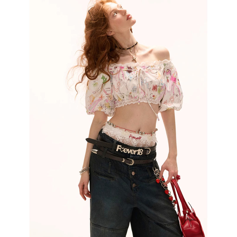 Graffiti Off-Shoulder Short Top