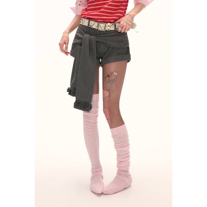 Gray Waist Wrapped Shorts