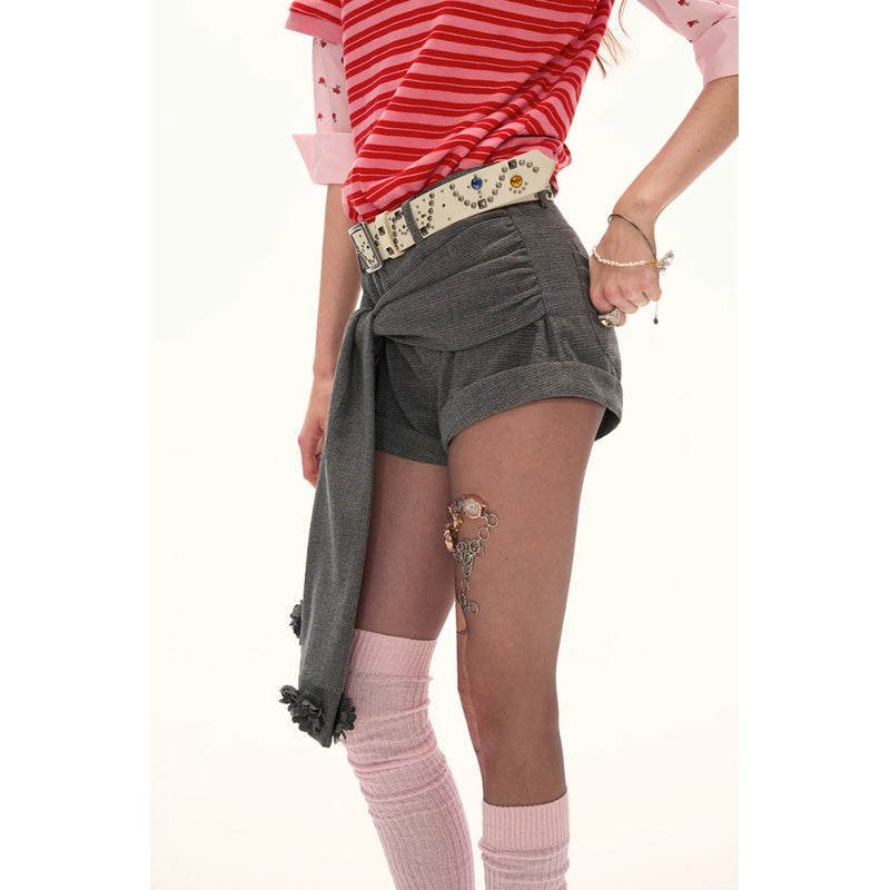 Gray Waist Wrapped Shorts