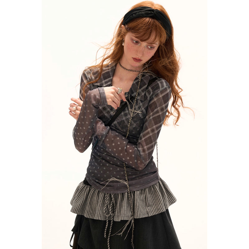 Star and Check Mesh Gradient Top
