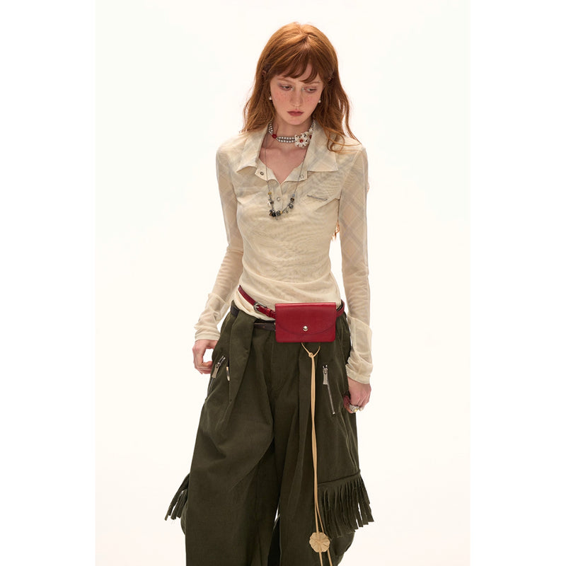 Star and Check Mesh Gradient Top
