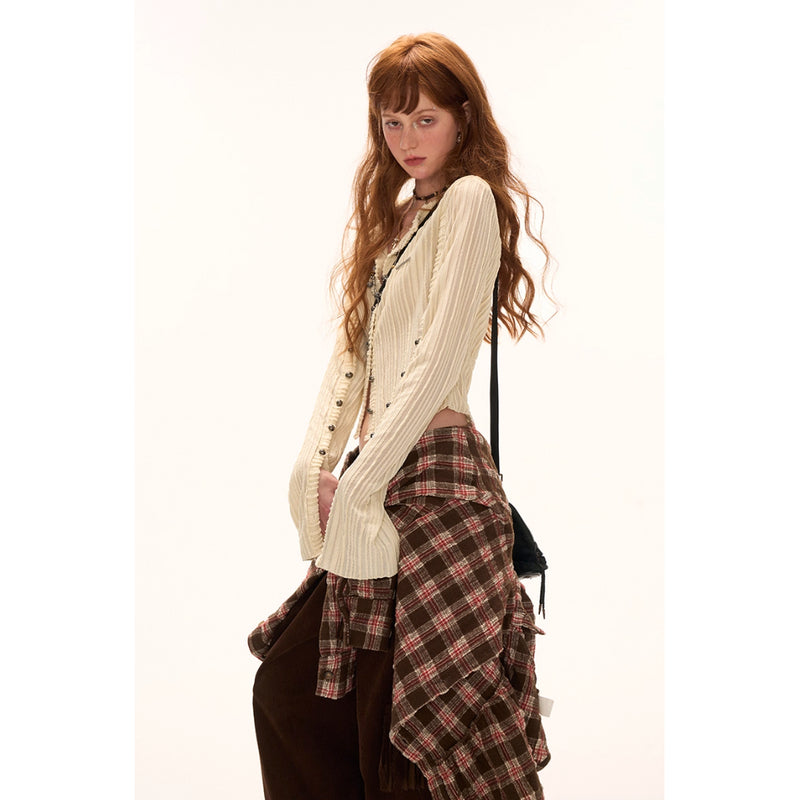 Striped Multi Button Knit Cardigan