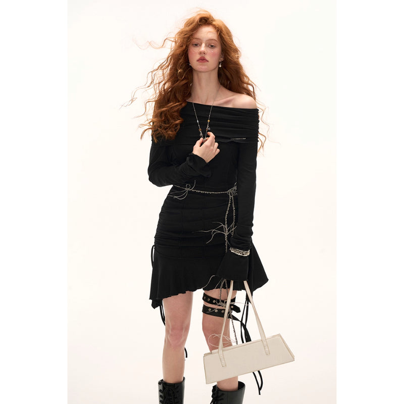 One-shoulder Gathered Slim Fit Dress