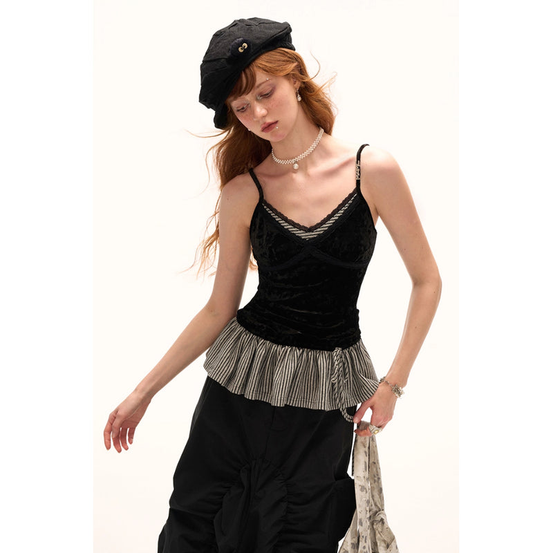 Layered Striped Lace Camisole Top