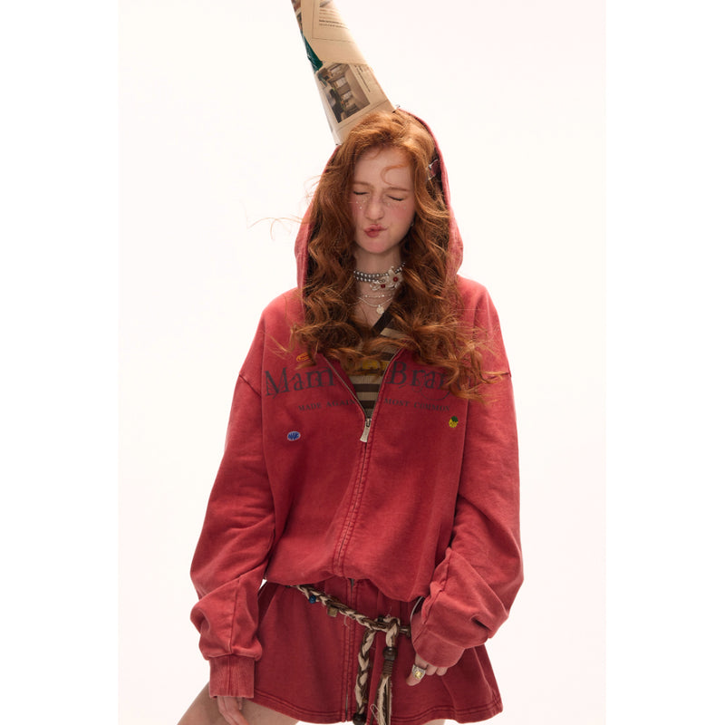 Washed Logo Zip-Up Hoodie