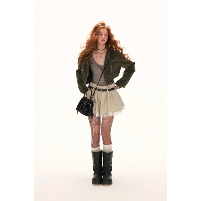 Suede Short Hoodie Jacket