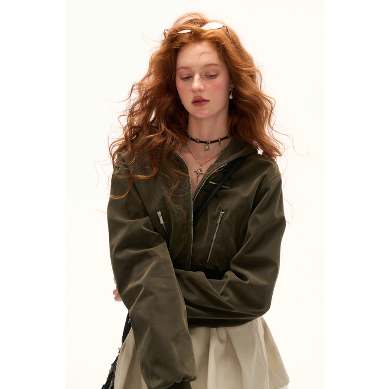 Suede Short Hoodie Jacket