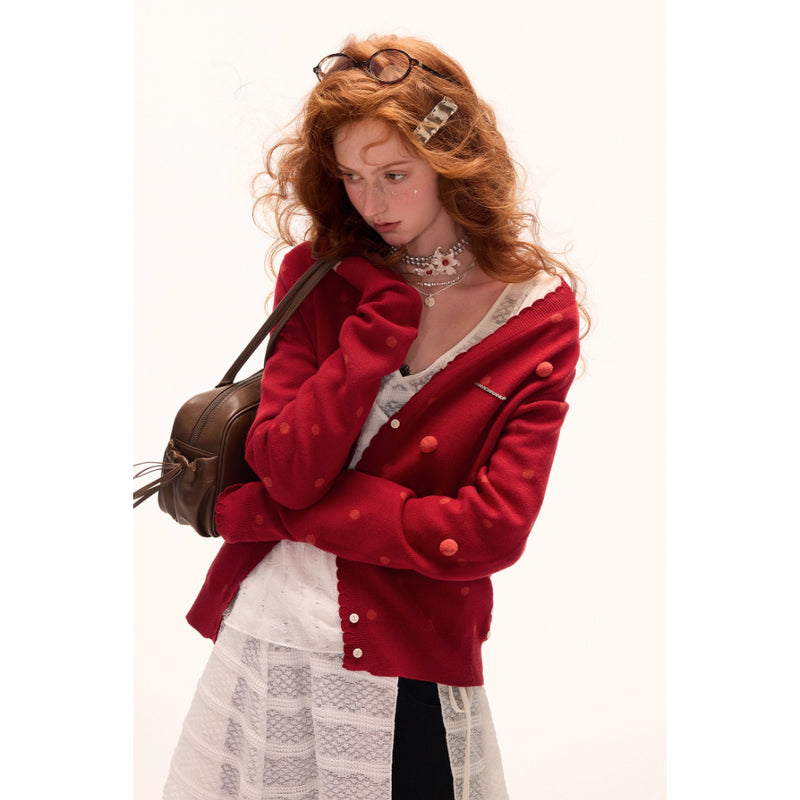 Asymmetrical Polka Dot Knit Cardigan