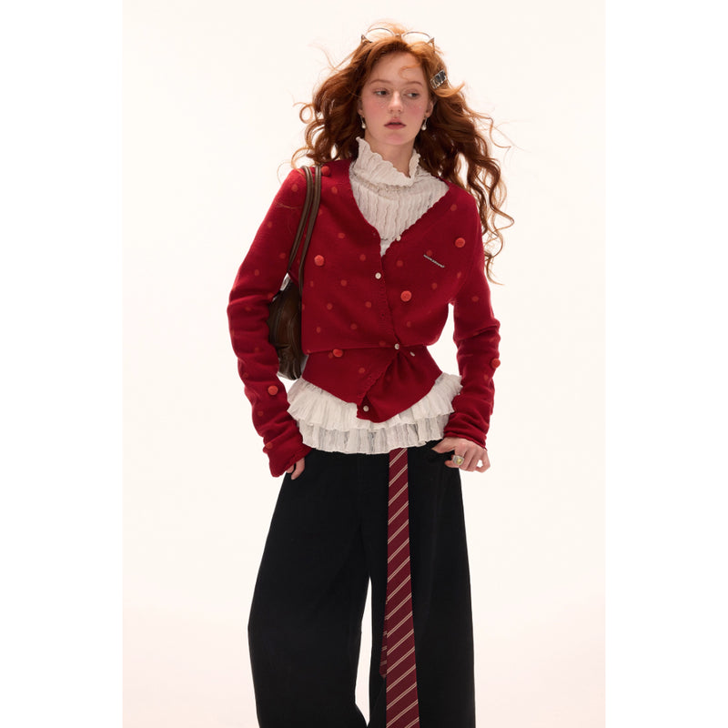 Asymmetrical Polka Dot Knit Cardigan