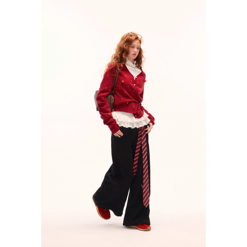 Asymmetrical Polka Dot Knit Cardigan