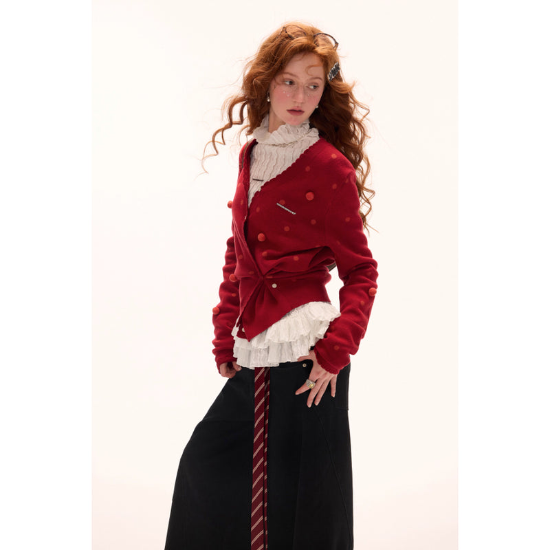 Asymmetrical Polka Dot Knit Cardigan