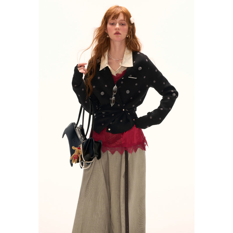 Asymmetrical Polka Dot Knit Cardigan