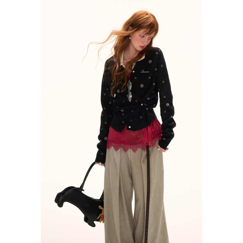 Asymmetrical Polka Dot Knit Cardigan