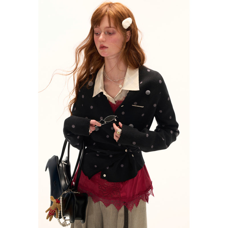 Asymmetrical Polka Dot Knit Cardigan