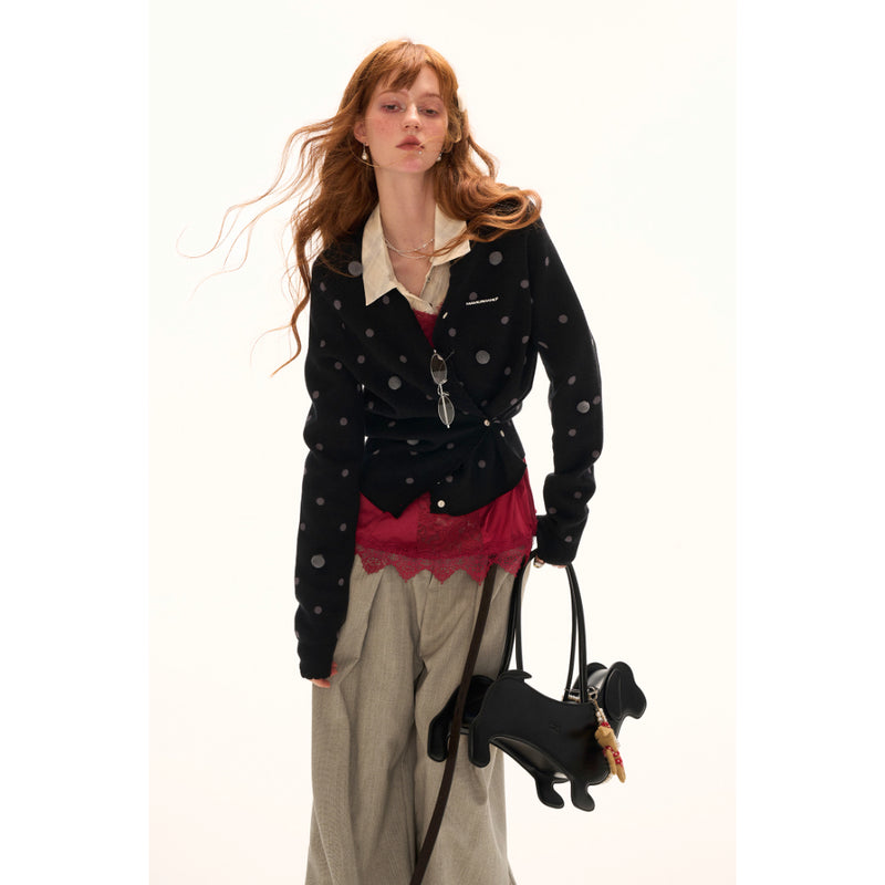 Asymmetrical Polka Dot Knit Cardigan