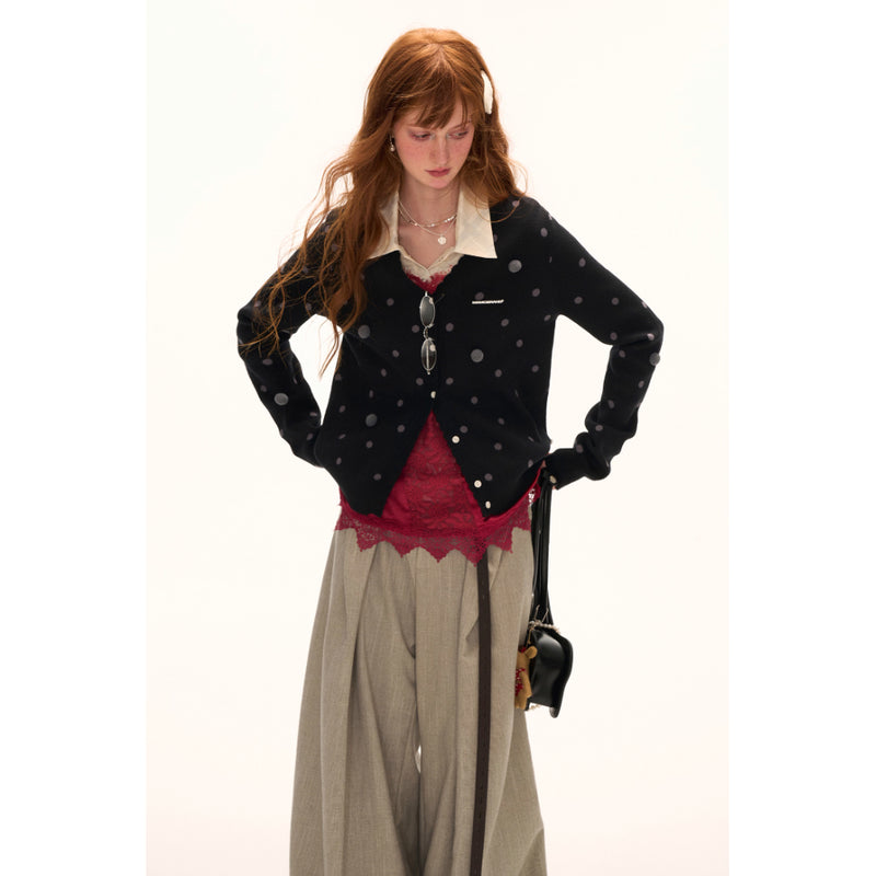 Asymmetrical Polka Dot Knit Cardigan
