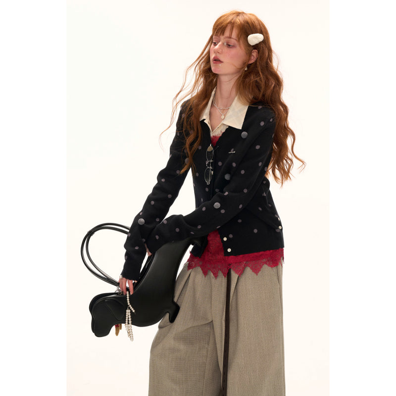 Asymmetrical Polka Dot Knit Cardigan