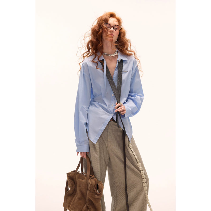 Light Blue Gathered Waist Shirt