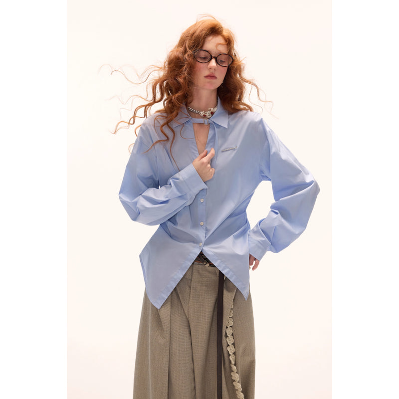 Light Blue Gathered Waist Shirt