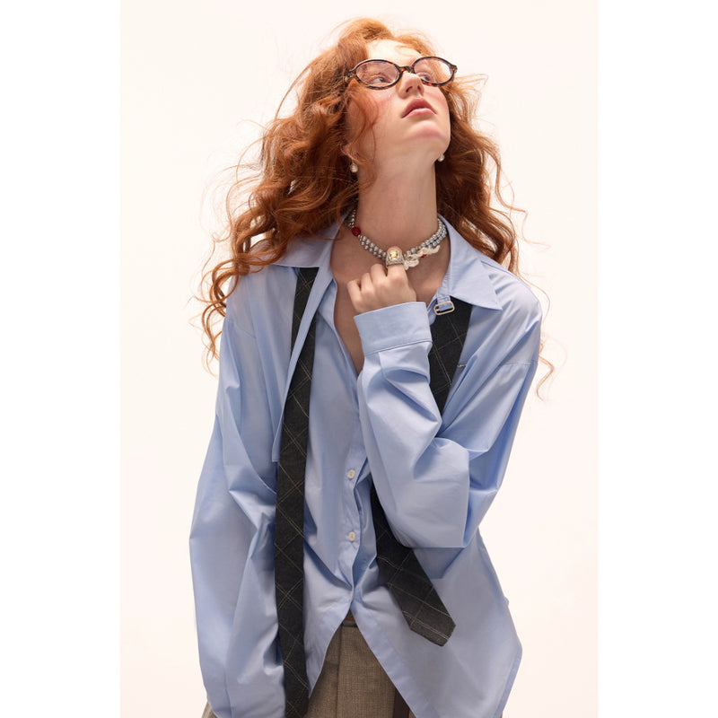 Light Blue Gathered Waist Shirt