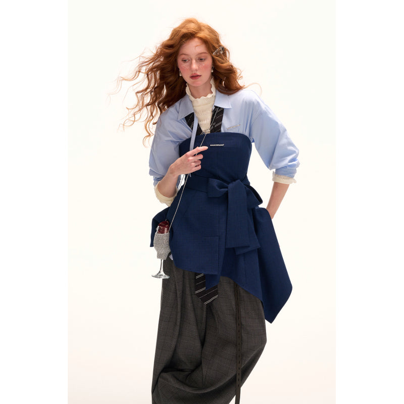 Dark Navy Ribbon Asymmetrical Bustier