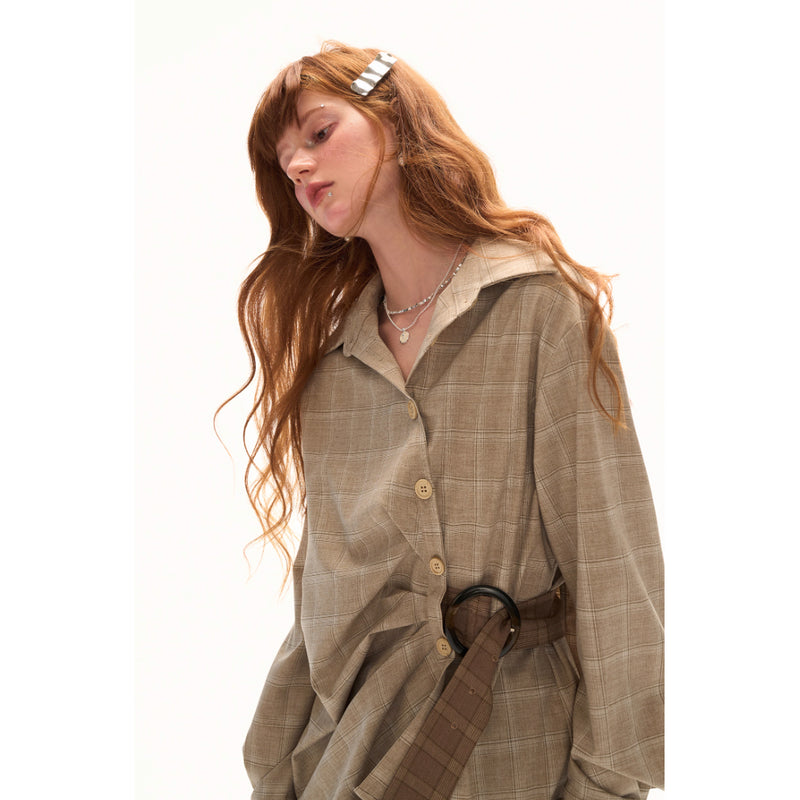 Houndstooth Pattern Waist Belt Shirt