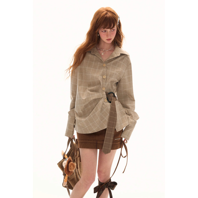 Houndstooth Pattern Waist Belt Shirt