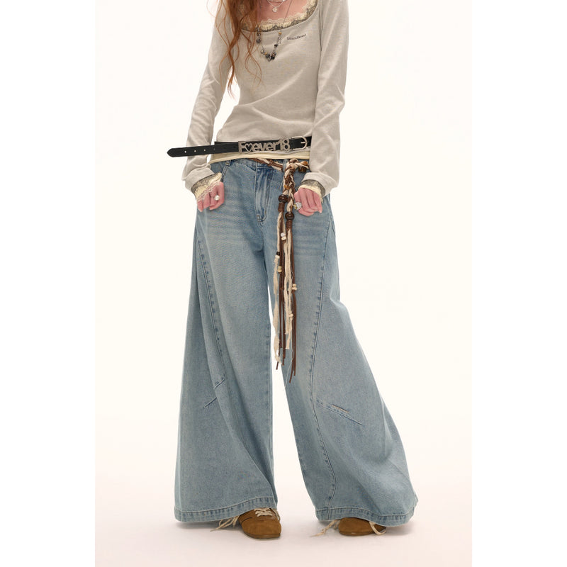 Vintage Wash Wide Straight Denim