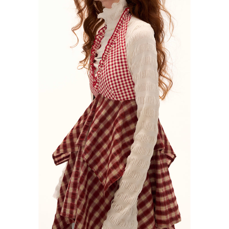 Red Checkered Layered Top