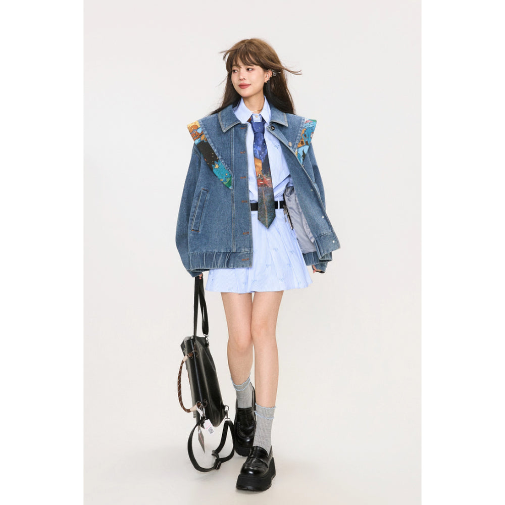 西洋油彩画のウイングリボンデニムジャケット – ManusMachina