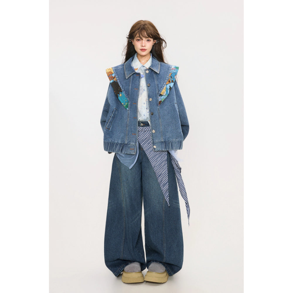 西洋油彩画のウイングリボンデニムジャケット – ManusMachina