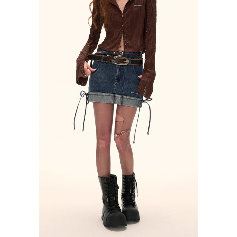 Double-waisted Denim Short Skirt