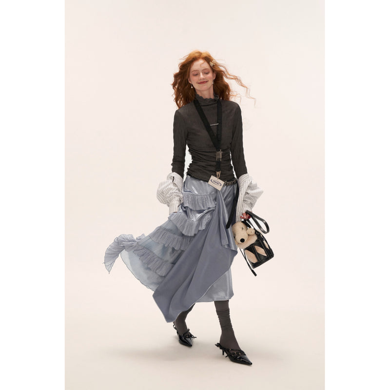 Irregular Texture Sheer Long Skirt
