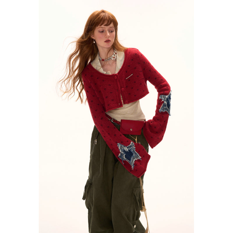 Star Appliqué Short Knit Cardigan