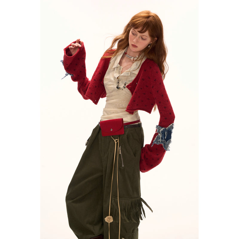 Star Appliqué Short Knit Cardigan